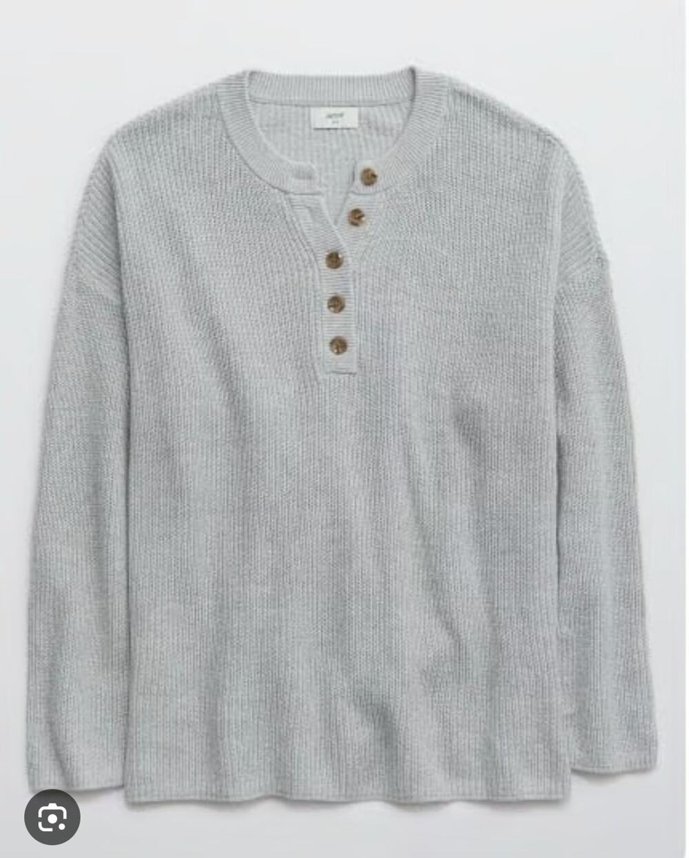Women’s Aerie Gray Knit Sweater Size XXL Henley Lounge Comfort Soft Leisure